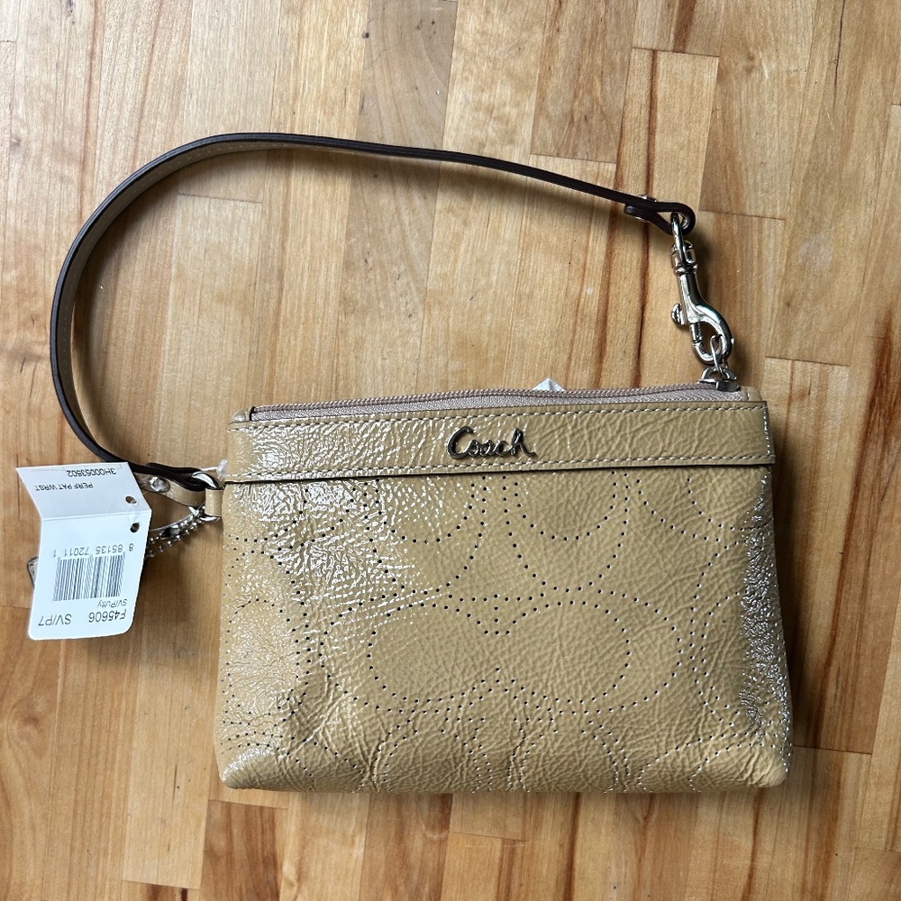 Coach Signature Perforated Patent Leather Zip Wristlet- NWT